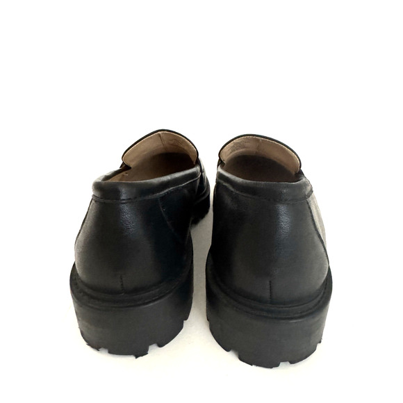 Banana Republic Vee-Strap Lugg Loafers 10-10.5 W Black Leather Chunky Lug Sole - Picture 4 of 14